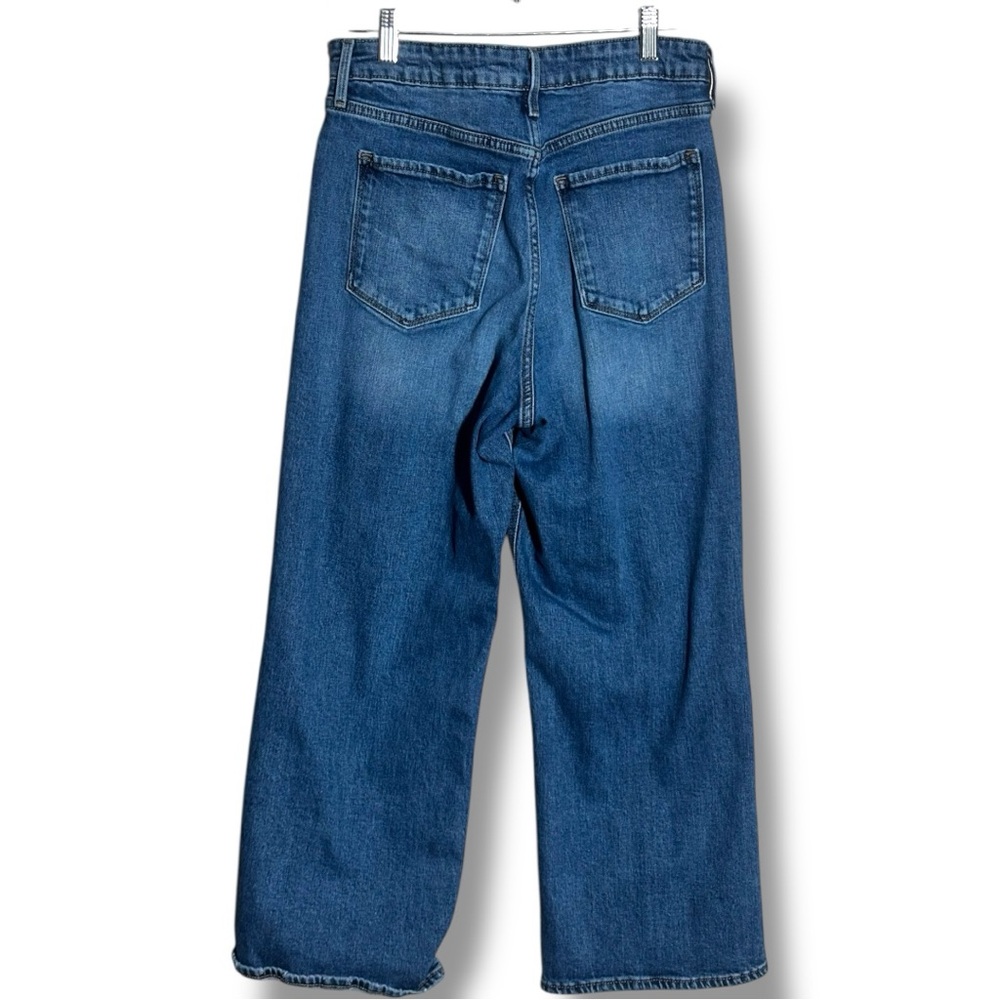 Old Navy Dark Indigo Blue Denim Distressed Knees Ankle Length Wide-Leg Jeans - Picture 6 of 11